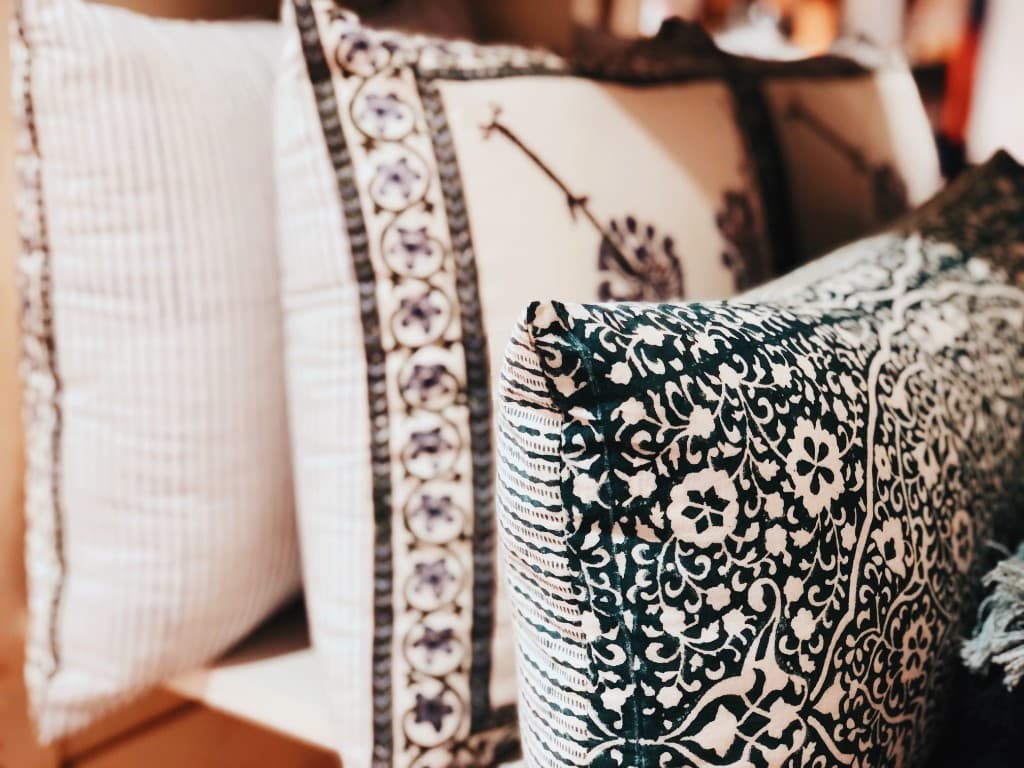 Teal Block Print Cushion Cover